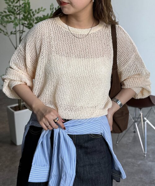 CPCM（シーピーシーエム）の「麻タッチメッシュプルオーバー（ニット/セーター・レディース・グリーン系/アイボリー/ブラック/ブルー・FREE）」の7枚目の写真