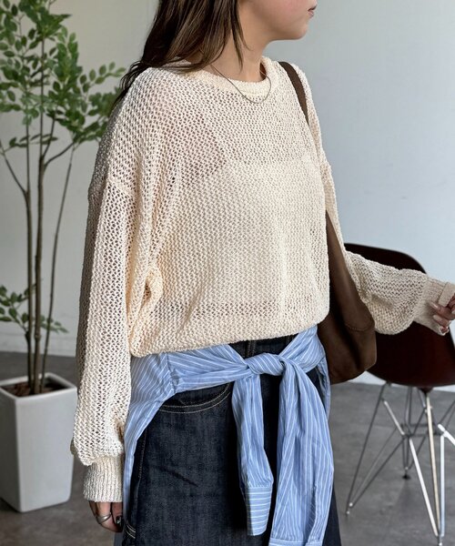 CPCM（シーピーシーエム）の「麻タッチメッシュプルオーバー（ニット/セーター・レディース・グリーン系/アイボリー/ブラック/ブルー・FREE）」の10枚目の写真