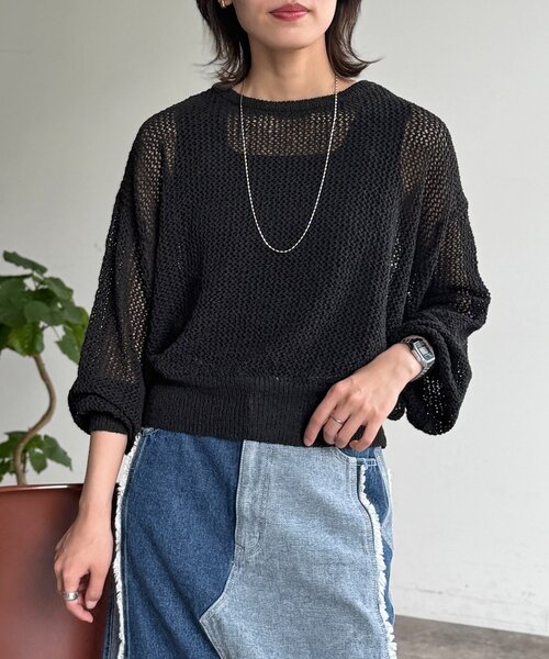 CPCM（シーピーシーエム）の「麻タッチメッシュプルオーバー（ニット/セーター・レディース・グリーン系/アイボリー/ブラック/ブルー・FREE）」の12枚目の写真