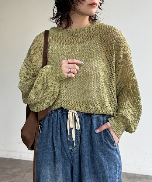 CPCM（シーピーシーエム）の「麻タッチメッシュプルオーバー（ニット/セーター・レディース・グリーン系/アイボリー/ブラック/ブルー・FREE）」の17枚目の写真