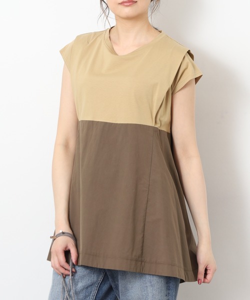EGLANTINE(エグランティーヌ)の「EGLANTINE 配色フレアカットソー 半端袖(Tシャツ/カットソー・レディース・オフホワイト/ブラック/ベージュ・40)」の3枚目の写真