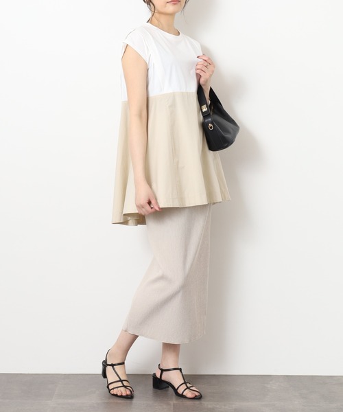 EGLANTINE(エグランティーヌ)の「EGLANTINE 配色フレアカットソー 半端袖(Tシャツ/カットソー・レディース・オフホワイト/ブラック/ベージュ・40)」の6枚目の写真