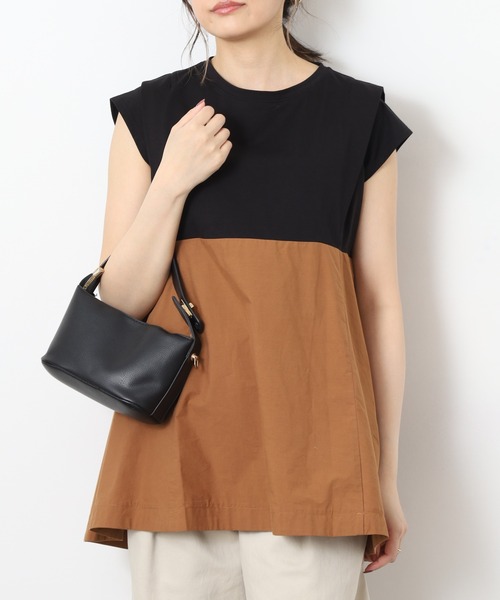 EGLANTINE(エグランティーヌ)の「EGLANTINE 配色フレアカットソー 半端袖(Tシャツ/カットソー・レディース・オフホワイト/ブラック/ベージュ・40)」の9枚目の写真