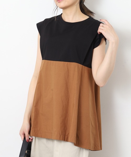 EGLANTINE(エグランティーヌ)の「EGLANTINE 配色フレアカットソー 半端袖(Tシャツ/カットソー・レディース・オフホワイト/ブラック/ベージュ・40)」の10枚目の写真