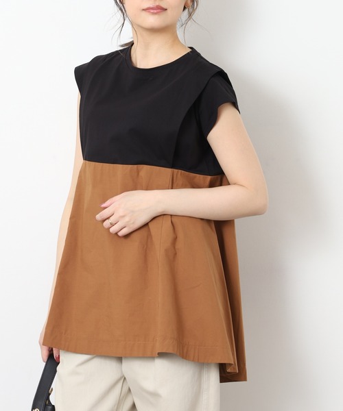 EGLANTINE(エグランティーヌ)の「EGLANTINE 配色フレアカットソー 半端袖(Tシャツ/カットソー・レディース・オフホワイト/ブラック/ベージュ・40)」の11枚目の写真