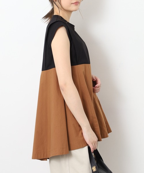 EGLANTINE(エグランティーヌ)の「EGLANTINE 配色フレアカットソー 半端袖(Tシャツ/カットソー・レディース・オフホワイト/ブラック/ベージュ・40)」の7枚目の写真