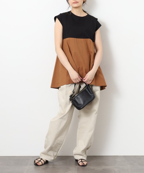 EGLANTINE(エグランティーヌ)の「EGLANTINE 配色フレアカットソー 半端袖(Tシャツ/カットソー・レディース・オフホワイト/ブラック/ベージュ・40)」の12枚目の写真