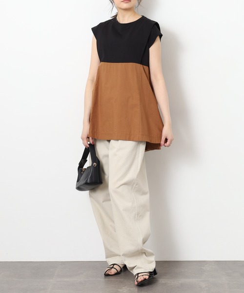 EGLANTINE(エグランティーヌ)の「EGLANTINE 配色フレアカットソー 半端袖(Tシャツ/カットソー・レディース・オフホワイト/ブラック/ベージュ・40)」の13枚目の写真
