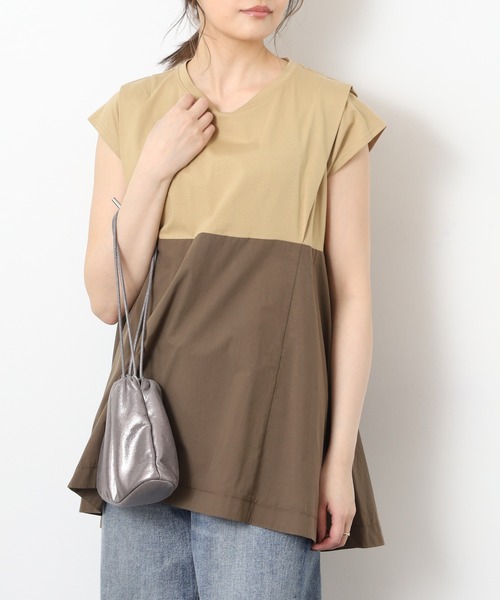 EGLANTINE(エグランティーヌ)の「EGLANTINE 配色フレアカットソー 半端袖(Tシャツ/カットソー・レディース・オフホワイト/ブラック/ベージュ・40)」の18枚目の写真