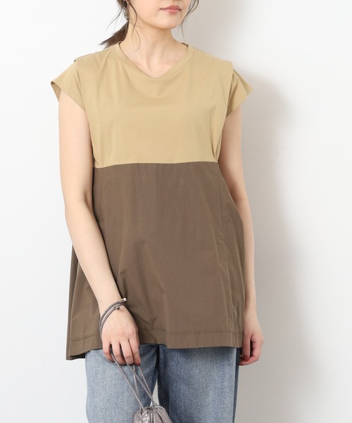 EGLANTINE(エグランティーヌ)の「EGLANTINE 配色フレアカットソー 半端袖(Tシャツ/カットソー・レディース・オフホワイト/ブラック/ベージュ・40)」の15枚目の写真