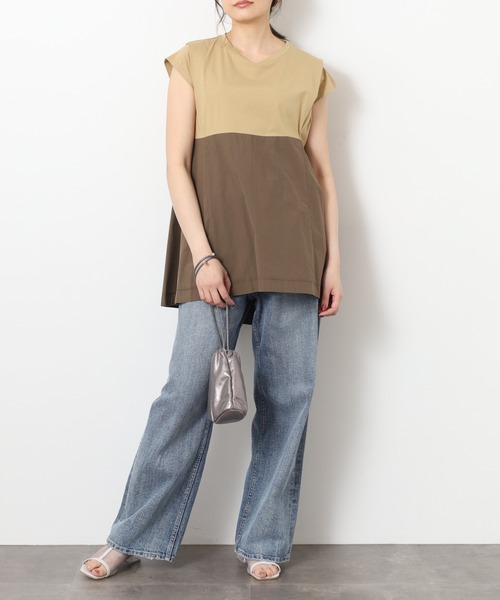 EGLANTINE(エグランティーヌ)の「EGLANTINE 配色フレアカットソー 半端袖(Tシャツ/カットソー・レディース・オフホワイト/ブラック/ベージュ・40)」の19枚目の写真