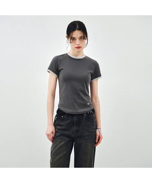 MONGDOL（モンドル）の「エッセンシャルレイヤード半袖Tシャツ MDTS099_5 Colors（Tシャツ/カットソー・レディース・ネイビー/ベージュ/ホワイト/ライトグレー/チャコールグレー・SMALL/MEDIUM）」の2枚目の写真