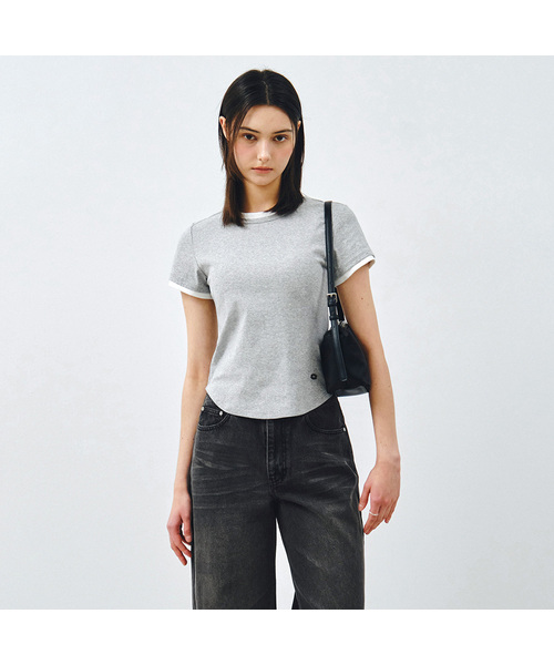 MONGDOL（モンドル）の「エッセンシャルレイヤード半袖Tシャツ MDTS099_5 Colors（Tシャツ/カットソー・レディース・ネイビー/ベージュ/ホワイト/ライトグレー/チャコールグレー・SMALL/MEDIUM）」の3枚目の写真