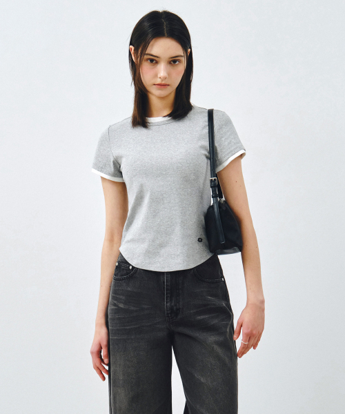 MONGDOL（モンドル）の「エッセンシャルレイヤード半袖Tシャツ MDTS099_5 Colors（Tシャツ/カットソー・レディース・ネイビー/ベージュ/ホワイト/ライトグレー/チャコールグレー・SMALL/MEDIUM）」の6枚目の写真