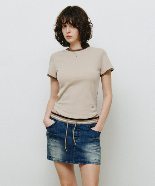 MONGDOL（モンドル）の「エッセンシャルレイヤード半袖Tシャツ MDTS099_5 Colors（Tシャツ/カットソー・レディース・ネイビー/ベージュ/ホワイト/ライトグレー/チャコールグレー・SMALL/MEDIUM）」の7枚目の写真