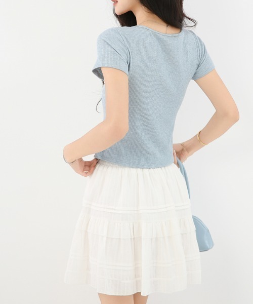 AMAJI(アマジ)の「【爽やか】ミニリボン トップス / 韓国ファッション / 大人ナチュラル / 2026 SS(Tシャツ/カットソー・レディース・ライトブルー・X-LARGE/LARGE/MEDIUM/SMALL)」の3枚目の写真