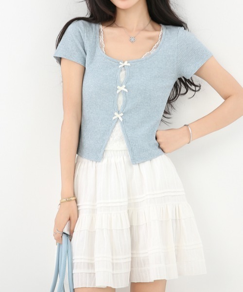 AMAJI(アマジ)の「【爽やか】ミニリボン トップス / 韓国ファッション / 大人ナチュラル / 2026 SS(Tシャツ/カットソー・レディース・ライトブルー・X-LARGE/LARGE/MEDIUM/SMALL)」の6枚目の写真