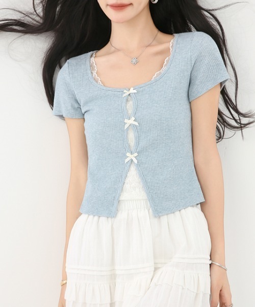 AMAJI(アマジ)の「【爽やか】ミニリボン トップス / 韓国ファッション / 大人ナチュラル / 2026 SS(Tシャツ/カットソー・レディース・ライトブルー・X-LARGE/LARGE/MEDIUM/SMALL)」の7枚目の写真