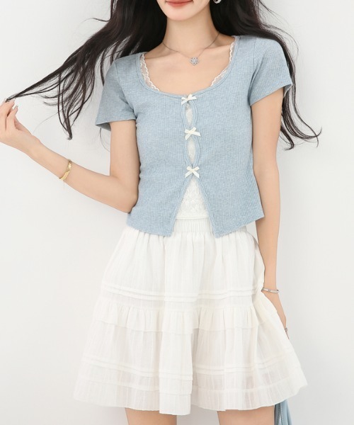 AMAJI(アマジ)の「【爽やか】ミニリボン トップス / 韓国ファッション / 大人ナチュラル / 2026 SS(Tシャツ/カットソー・レディース・ライトブルー・X-LARGE/LARGE/MEDIUM/SMALL)」の8枚目の写真