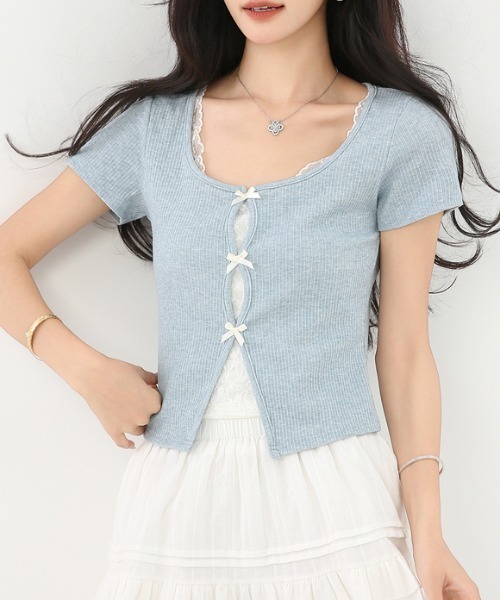 AMAJI(アマジ)の「【爽やか】ミニリボン トップス / 韓国ファッション / 大人ナチュラル / 2026 SS(Tシャツ/カットソー・レディース・ライトブルー・X-LARGE/LARGE/MEDIUM/SMALL)」の9枚目の写真