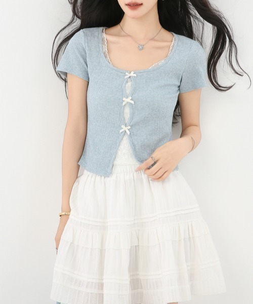 AMAJI(アマジ)の「【爽やか】ミニリボン トップス / 韓国ファッション / 大人ナチュラル / 2026 SS(Tシャツ/カットソー・レディース・ライトブルー・X-LARGE/LARGE/MEDIUM/SMALL)」の10枚目の写真