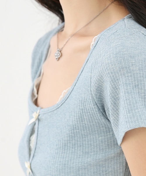 AMAJI(アマジ)の「【爽やか】ミニリボン トップス / 韓国ファッション / 大人ナチュラル / 2026 SS(Tシャツ/カットソー・レディース・ライトブルー・X-LARGE/LARGE/MEDIUM/SMALL)」の13枚目の写真