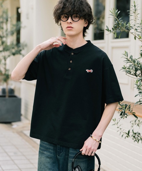 PENNEYS 別注コラボFOXワッペン鹿の子ヘンリーネック半袖Tシャツ（T