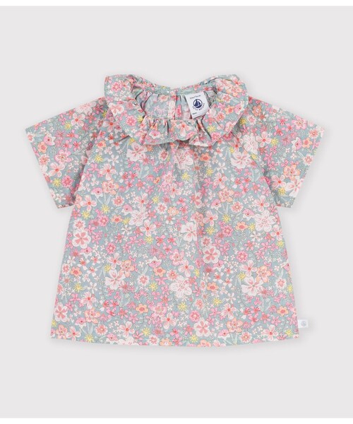 PETIT BATEAU(プチバトー)の「フラワープリント半袖ブラウス(シャツ/ブラウス・キッズ・ライトグリーン・12MONTH/18MONTH/24MONTH/36MONTH)」の1枚目の写真