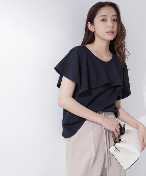 NATURAL BEAUTY BASIC(ナチュラルビューティーベーシック)の「カットジョーゼットトップス(Tシャツ/カットソー・レディース・ネイビー/ライトグリーン/オフホワイト・フリ-)」の3枚目の写真