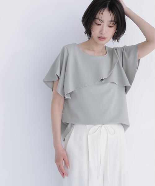 NATURAL BEAUTY BASIC(ナチュラルビューティーベーシック)の「カットジョーゼットトップス(Tシャツ/カットソー・レディース・ネイビー/ライトグリーン/オフホワイト・フリ-)」の2枚目の写真