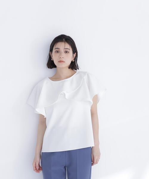 NATURAL BEAUTY BASIC(ナチュラルビューティーベーシック)の「カットジョーゼットトップス(Tシャツ/カットソー・レディース・ネイビー/ライトグリーン/オフホワイト・フリ-)」の10枚目の写真