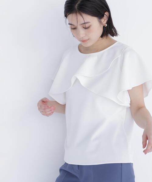 NATURAL BEAUTY BASIC(ナチュラルビューティーベーシック)の「カットジョーゼットトップス(Tシャツ/カットソー・レディース・ネイビー/ライトグリーン/オフホワイト・フリ-)」の12枚目の写真