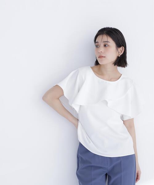 NATURAL BEAUTY BASIC(ナチュラルビューティーベーシック)の「カットジョーゼットトップス(Tシャツ/カットソー・レディース・ネイビー/ライトグリーン/オフホワイト・フリ-)」の14枚目の写真