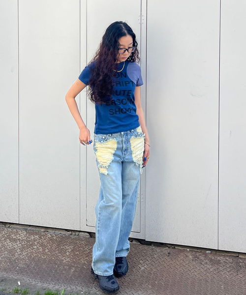 OPEN Yy（オープンワイワイ）の「【OPEN YY / オープンワイワイ】 YY DOT TYPO TEE（Tシャツ/カットソー・レディース・ブルー系その他/ホワイト/グレー・SMALL）」の18枚目の写真