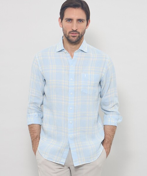 MACKINTOSH LONDON(マッキントッシュ ロンドン)の「リネンチェックワイドカラーシャツ(シャツ/ブラウス・メンズ・グリーン系その他/ブルー系その他2・M/XL/L)」の1枚目の写真