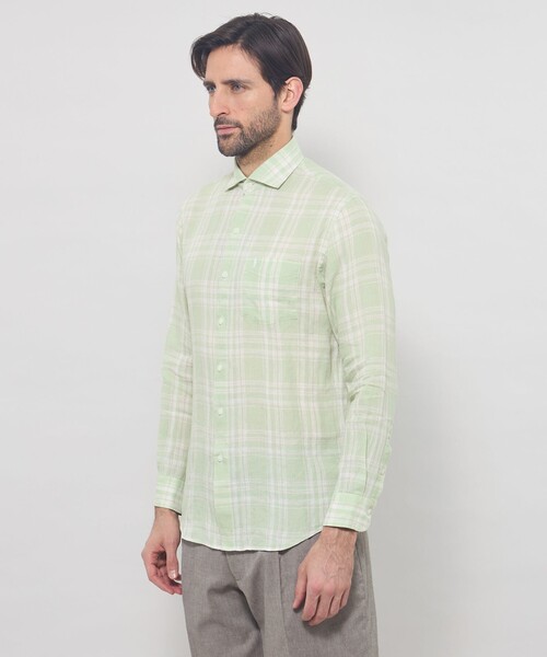MACKINTOSH LONDON(マッキントッシュ ロンドン)の「リネンチェックワイドカラーシャツ(シャツ/ブラウス・メンズ・グリーン系その他/ブルー系その他2・M/XL/L)」の6枚目の写真