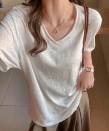 Vネックルーズ半袖Tシャツ/スラブライクTシャツ