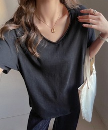 Vネックルーズ半袖Tシャツ/スラブライクTシャツ
