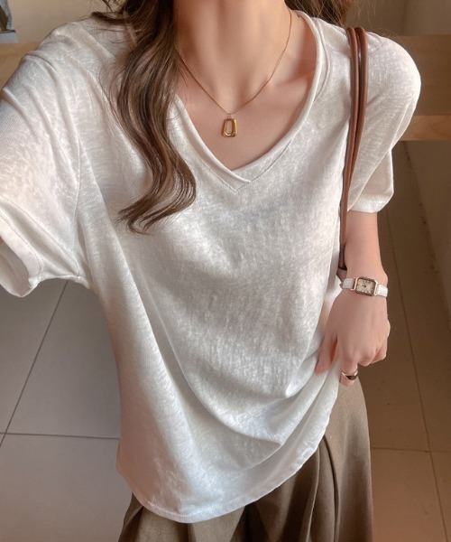 yuue' ( wear )(ユーイ)の「Vネックルーズ半袖Tシャツ/スラブライクTシャツ(Tシャツ/カットソー・レディース・ブラック/ピンク/ホワイト・FREE)」の15枚目の写真