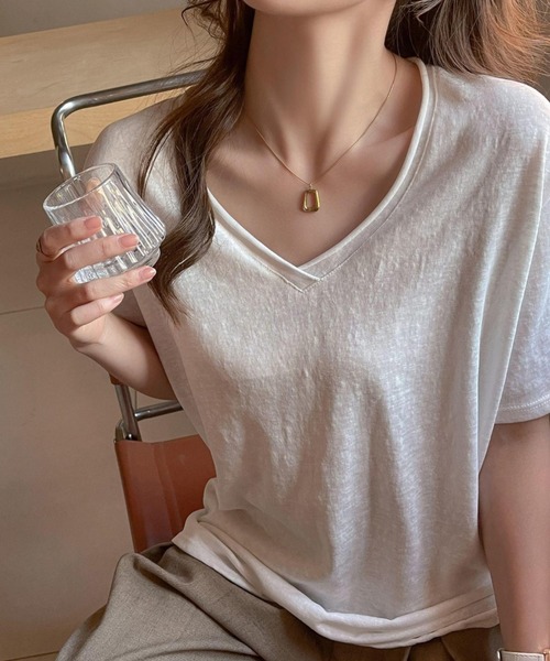 yuue' ( wear )(ユーイ)の「Vネックルーズ半袖Tシャツ/スラブライクTシャツ(Tシャツ/カットソー・レディース・ブラック/ピンク/ホワイト・FREE)」の14枚目の写真