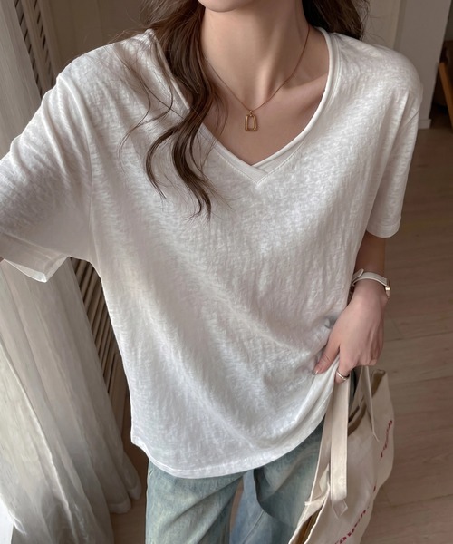 yuue' ( wear )(ユーイ)の「Vネックルーズ半袖Tシャツ/スラブライクTシャツ(Tシャツ/カットソー・レディース・ブラック/ピンク/ホワイト・FREE)」の13枚目の写真