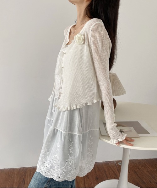 MAISON DE THERESE(メゾン ド テレーズ)の「シアー ニット カーディガン フリル 花飾り 取り外し可 紫外線対策(カーディガン/ボレロ・レディース・ピンク/ホワイト/パープル/ブラック/アイボリー/ブルー・FREE)」の20枚目の写真