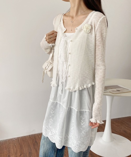 MAISON DE THERESE(メゾン ド テレーズ)の「シアー ニット カーディガン フリル 花飾り 取り外し可 紫外線対策(カーディガン/ボレロ・レディース・ピンク/ホワイト/パープル/ブラック/アイボリー/ブルー・FREE)」の22枚目の写真