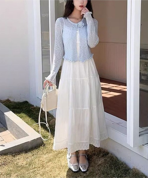 MAISON DE THERESE(メゾン ド テレーズ)の「シアー ニット カーディガン フリル 花飾り 取り外し可 紫外線対策(カーディガン/ボレロ・レディース・ピンク/ホワイト/パープル/ブラック/アイボリー/ブルー・FREE)」の7枚目の写真