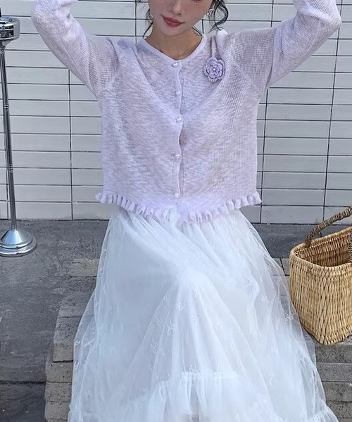 MAISON DE THERESE(メゾン ド テレーズ)の「シアー ニット カーディガン フリル 花飾り 取り外し可 紫外線対策(カーディガン/ボレロ・レディース・ピンク/ホワイト/パープル/ブラック/アイボリー/ブルー・FREE)」の17枚目の写真