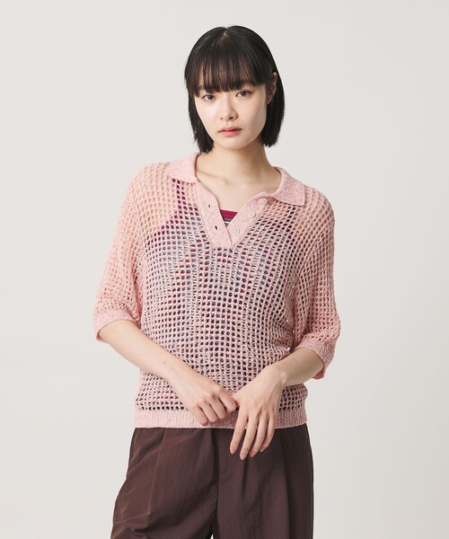 NICE WEATHER(ナイスウェザー)の「<NICE WEATHER>メッシュ ショートスリーブ ポロシャツ(ニット/セーター・レディース・ライトピンク/ライトブルー・FREE)」の2枚目の写真