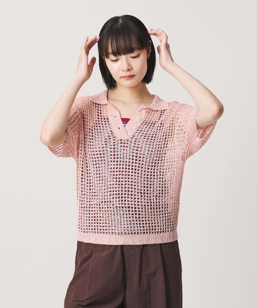 NICE WEATHER(ナイスウェザー)の「<NICE WEATHER>メッシュ ショートスリーブ ポロシャツ(ニット/セーター・レディース・ライトピンク/ライトブルー・FREE)」の13枚目の写真