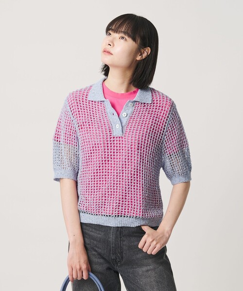 NICE WEATHER(ナイスウェザー)の「<NICE WEATHER>メッシュ ショートスリーブ ポロシャツ(ニット/セーター・レディース・ライトピンク/ライトブルー・FREE)」の17枚目の写真