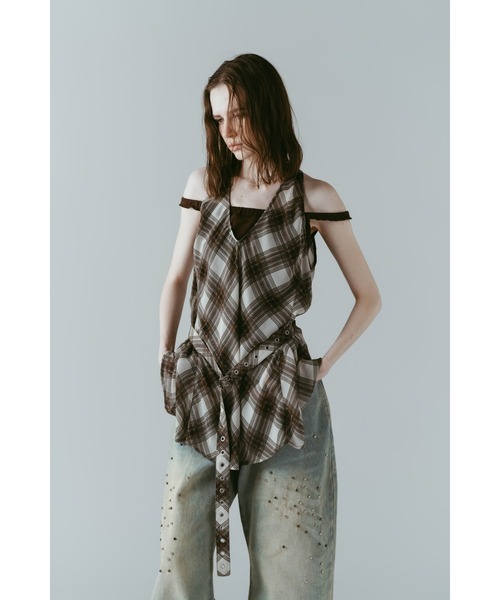 Knuth Marf(クヌースマーフ)の「plaid halter neck blouse(シャツ/ブラウス・レディース・ブラック/ブラウン・FREE)」の2枚目の写真