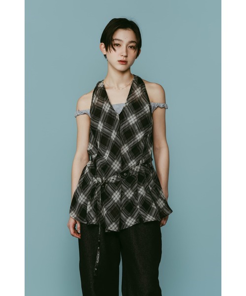Knuth Marf(クヌースマーフ)の「plaid halter neck blouse(シャツ/ブラウス・レディース・ブラック/ブラウン・FREE)」の3枚目の写真